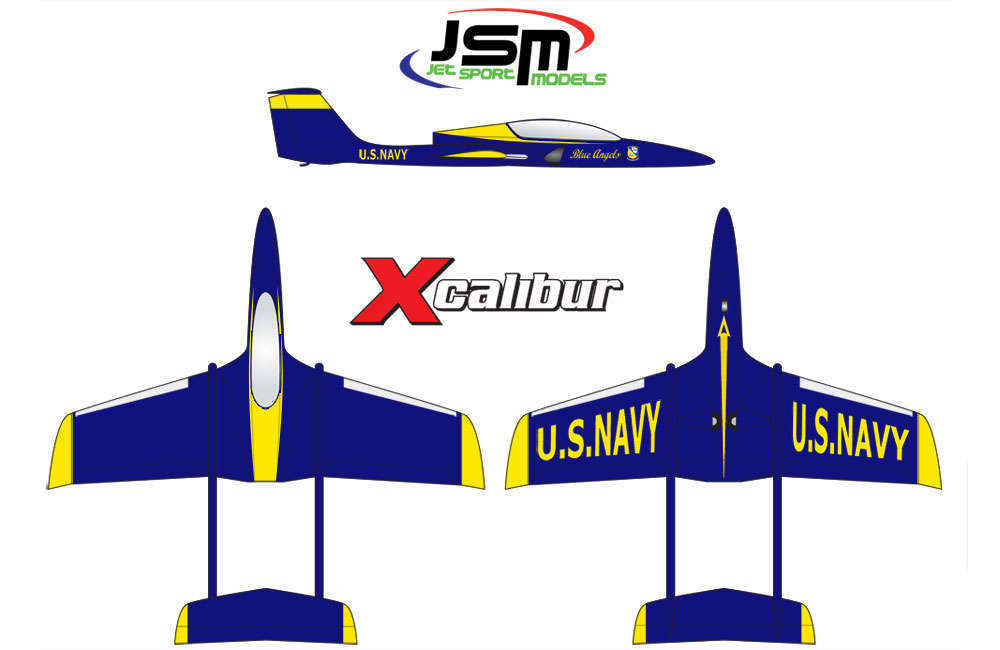 JSM Xcalibur sports jet Blue Angels Scheme P-60/P100 size - Click Image to Close