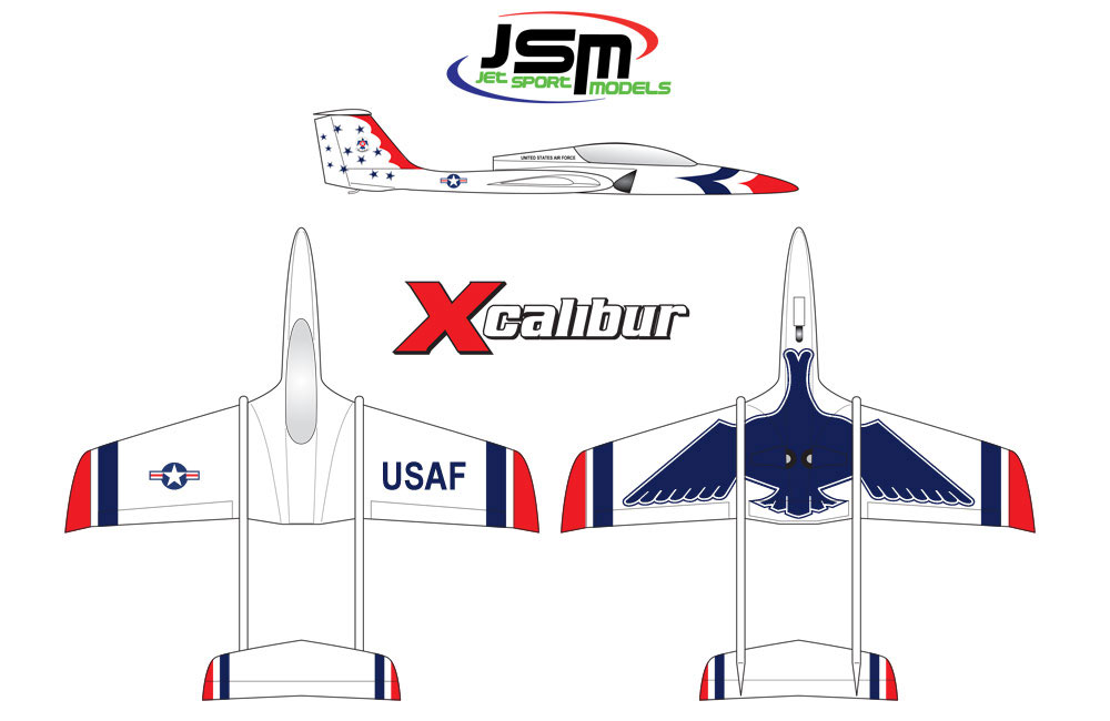 JSM Xcalibur sports jet Thunderbirds Scheme P-60/P100 size - Click Image to Close